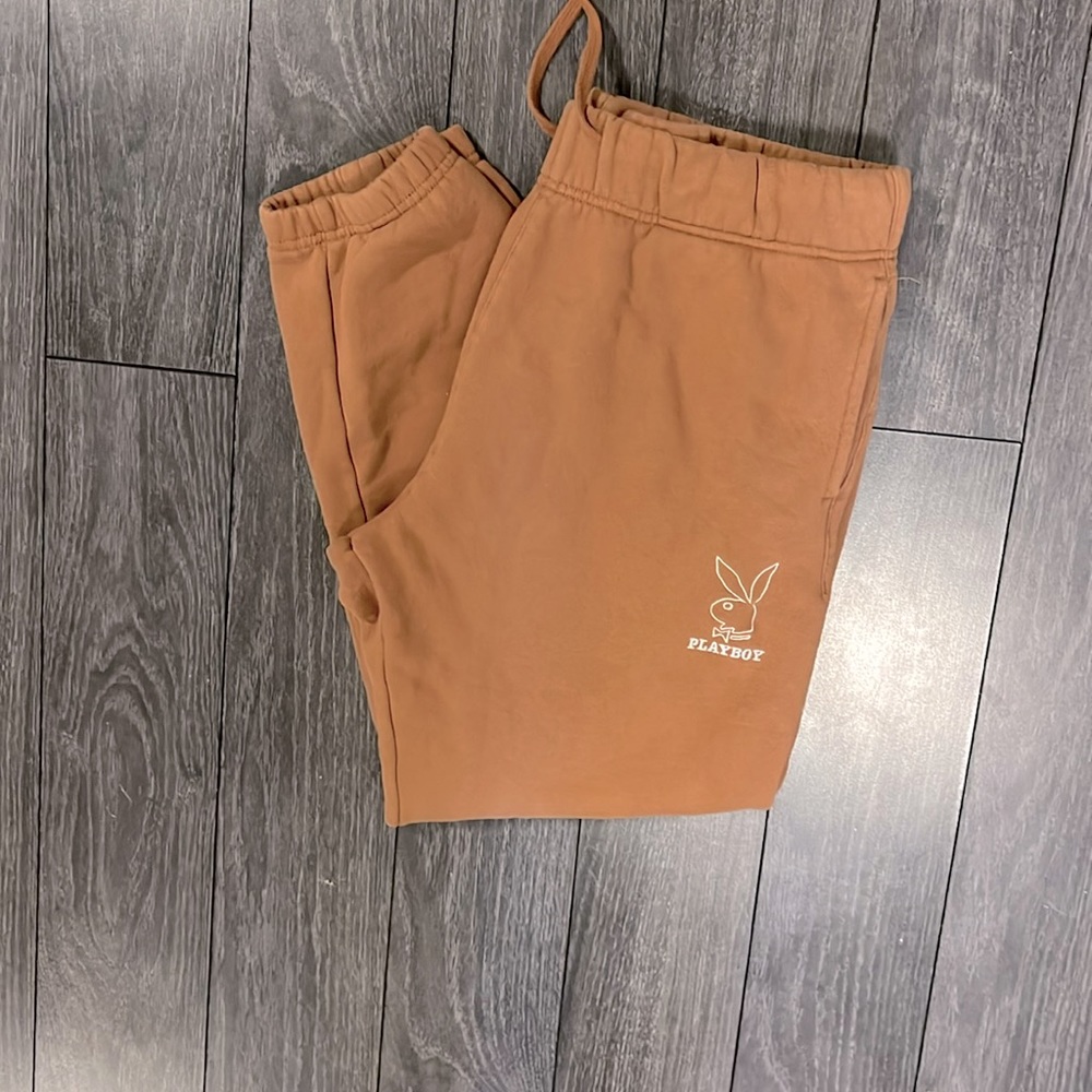 Playboy brown sweatpants/joggers with bunny logo Size Large